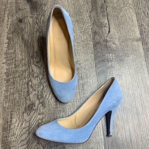 J. CREW | Blue Suede Mona Round Toe Pump Heels